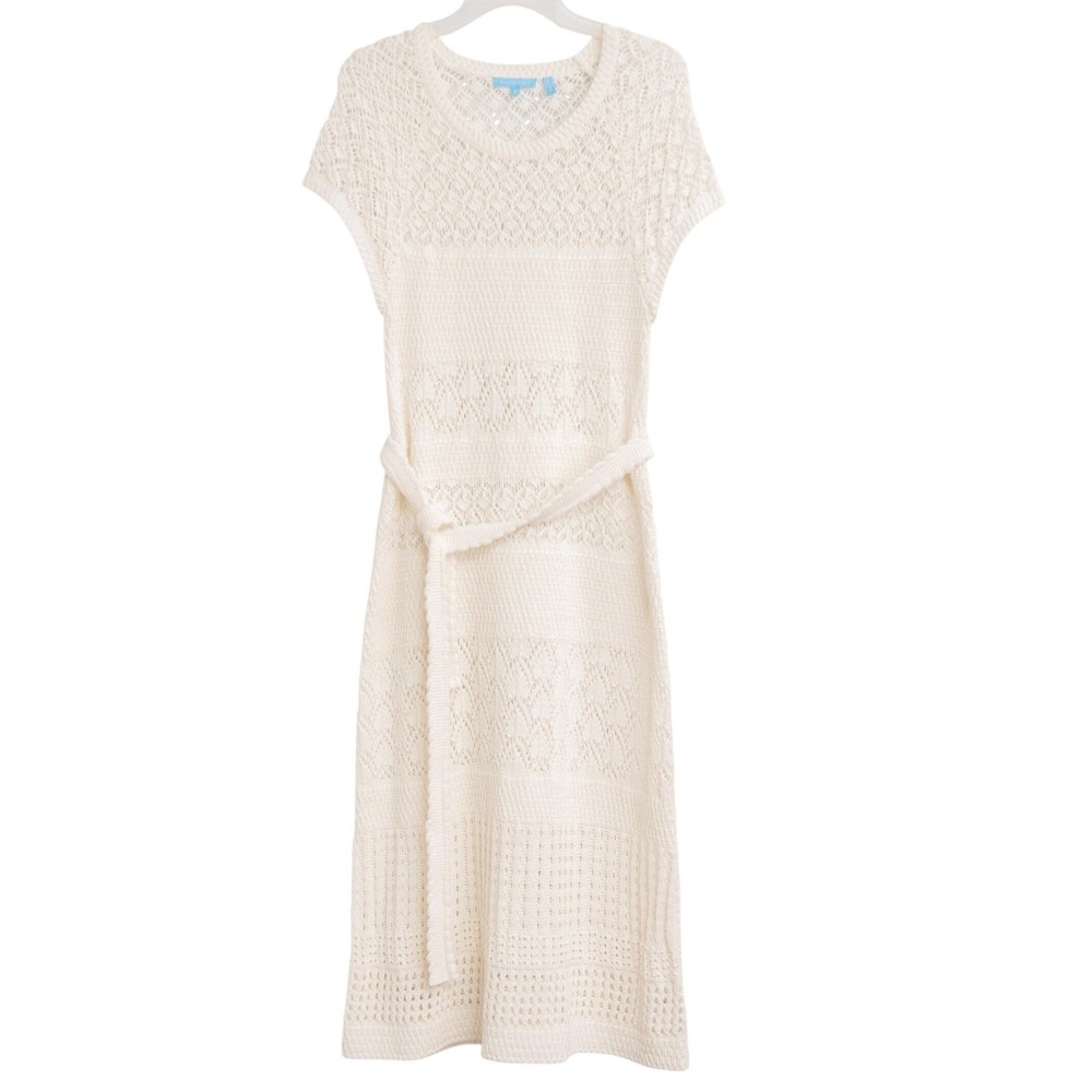Draper James Crochet Pointelle Knit Sweater Dress CottageCore Boho Chic Mid Maxi
